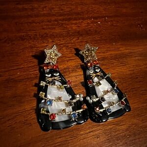 Festive Holiday Cat Christmas Tree Earrings